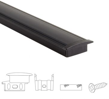 Aluminium ledstrip profiel zwart inbouw 2m slim line - 7 mm hoog - compleet met afdekkap