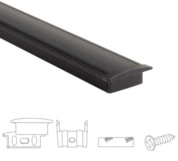 Aluminium ledstrip profiel zwart inbouw 3m slim line - 7 mm hoog - compleet met afdekkap