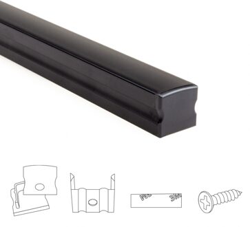 Aluminium ledstrip profiel zwart opbouw 2m - 15 mm hoog - compleet met afdekkap | ledstripkoning