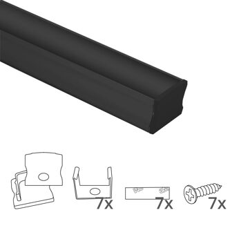 Aluminium ledstrip profiel zwart opbouw 3m - breed en hoog - compleet met afdekkap