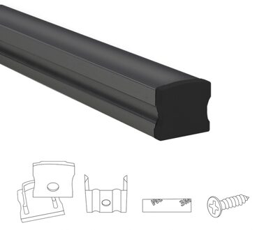 Aluminium ledstrip profiel zwart opbouw 4m - breed en hoog - compleet met afdekkap