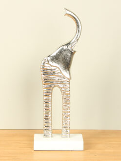 Aluminium olifant op marmeren voet, 37 cm