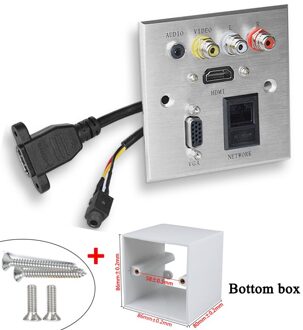 Aluminium Paneel Muur Multimedia Socket Hdmi-Compatibl + Vga + RJ45 + 3.5Mm Jack + Fl + Fr signaal Interface Panel Socket Panel socket doos