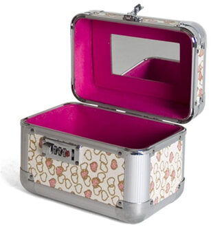 Aluminium sieradenkist/make up koffertje roze 21 x 14 x 21 cm - Make-up dozen