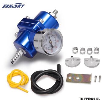 Aluminium Verstelbare Fuel Pressure Regulator AN6 W 1/8 Npt (Met Gauge/Geen Met) TK-FPR-AF blauw zoals de afbeelding
