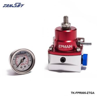 Aluminium Verstelbare Fuel Pressure Regulator AN6 W 1/8 Npt (Met Gauge/Geen Met) TK-FPR-AF rood zilver en gauge