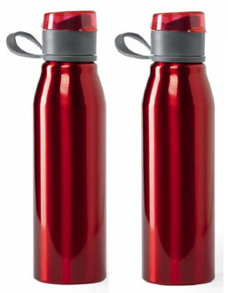 Aluminium waterfles/drinkfles - 2x - metallic rood - met schroefdop - 700 ml - Drinkflessen