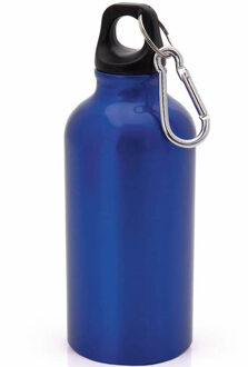 Aluminium waterfles/drinkfles blauw met schroefdop en karabijnhaak 400 ml - Drinkflessen