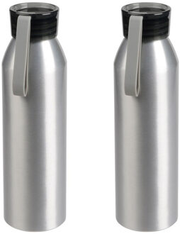 Aluminium waterfles/drinkfles met kunststof schroefdop - 4x - Zilver - 650 ml - Sportfles - Bidon