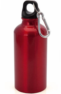 Aluminium waterfles/drinkfles - met schroefdop en karabijnhaak - rood - 400ml - Sportfles - Bidon