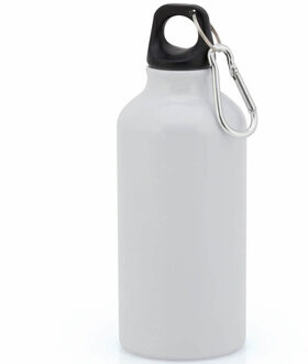 Aluminium waterfles/drinkfles - met schroefdop en karabijnhaak - wit - 400ml - Sportfles - Bidon