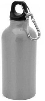 Aluminium waterfles/drinkfles - met schroefdop en karabijnhaak - zilver - 400ml - Sportfles - Bidon