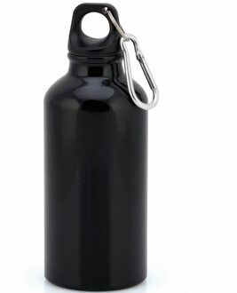 Aluminium waterfles/drinkfles - met schroefdop en karabijnhaak - zwart - 400ml - Sportfles - Bidon