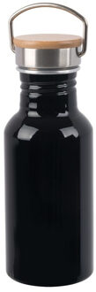 Aluminium waterfles/drinkfles zwart met bamboe schroefdop 550 ml