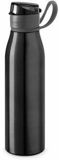 Aluminium waterfles/drinkflesmet klepdop en handvat - zwart - 650 ml - Sportfles - Bidon