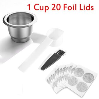 Aluminiumfolie Deksels Koffie Capsule Voor Nespresso Rvs Herbruikbare Koffie Pod Crema Maker Reffillable Herbruikbare Pods 1Cup 20Foil Lids