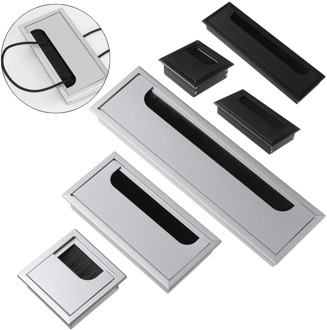 Aluminum Alloy Rectangle Wire Cable Holder Grommet Hole Cover Outlet Port with Black Brush For PC Office Table Desk