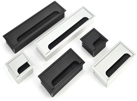 Aluminum Alloy Table Desk Rectangle Wire Cable Grommet Hole Cover Outlet Port with Black Brush