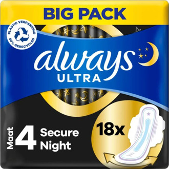 Always Maandverband Ultra Secure Night - Met Vleugels - Maat 4 - 18 Pads