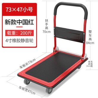 Alwaysme 360 Graden Swivel Wielen En Opvouwbare, Draagbare Push Pull Winkelwagen Dolly, Bewegend Platform Steekwagen, belasting 150KGS 73X47CM rood