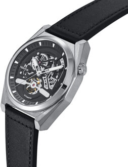 Amadeus semi-skelet lederen bandhorloge Zilver - One Size