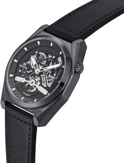 Amadeus semi-skelet lederen bandhorloge Zwart
