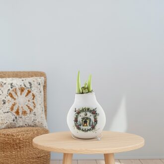 Amaryllis Bol - Rode Bloem - Witte Wax met Vuurplaats
