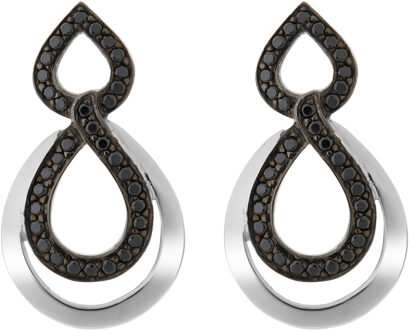 'Amber' Dames 925 Sterling Zilveren Set: Ketting-Hanger + Oorbellen - Zilver/Zwart SET-7092/2 Zwart en zilver