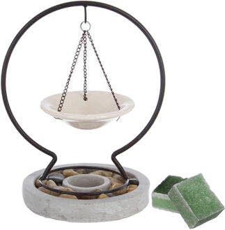 Amberblokjes/geurblokjes cadeau set - dennen geur - inclusief geurbrander