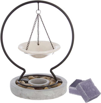 Amberblokjes/geurblokjes cadeau set - lavendel geur - inclusief geurbrander