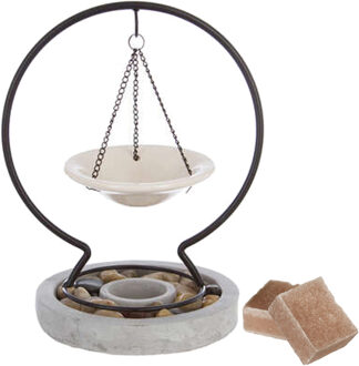 Amberblokjes/geurblokjes cadeau set - sandelhout geur - inclusief geurbrander