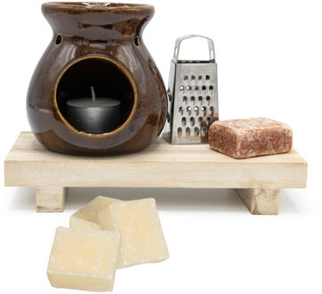 Amberblokjes/geurblokjes cadeauset 7-delig - amber/cashmere geur - inclusief geurbrander en rasp