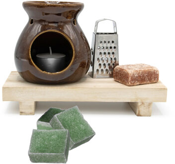 Amberblokjes/geurblokjes cadeauset 7-delig - amber/dennen geur - inclusief geurbrander en rasp