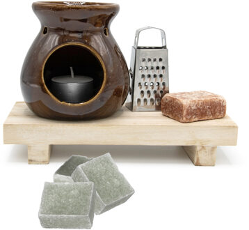 Amberblokjes/geurblokjes cadeauset 7-delig - amber/eucalyptus geur - inclusief geurbrander en rasp