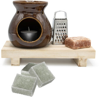 Amberblokjes/geurblokjes cadeauset 7-delig - amber/jasmijn geur - inclusief geurbrander en rasp