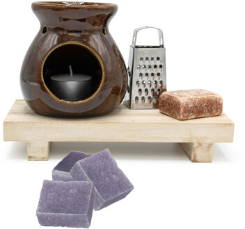 Amberblokjes/geurblokjes cadeauset 7-delig - amber/lavendel geur - inclusief geurbrander en rasp