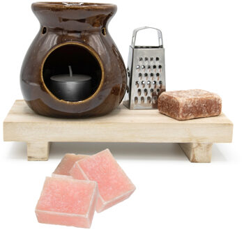 Amberblokjes/geurblokjes cadeauset 7-delig - amber/rozen geur - inclusief geurbrander en rasp