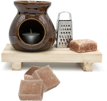 Amberblokjes/geurblokjes cadeauset 7-delig - amber/sandelhout geur - inclusief geurbrander en rasp
