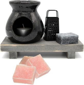 Amberblokjes/geurblokjes cadeauset 7-delig - musk/rozen geur - inclusief geurbrander en rasp