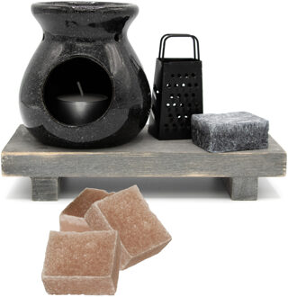 Amberblokjes/geurblokjes cadeauset 7-delig - musk/sandelhout geur - inclusief geurbrander en rasp