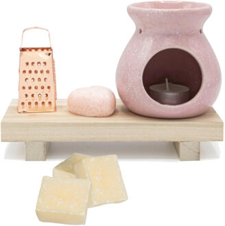 Amberblokjes/geurblokjes cadeauset 7-delig - rozen/cashmere geur - inclusief geurbrander en rasp