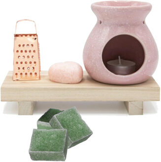 Amberblokjes/geurblokjes cadeauset 7-delig - rozen/dennen geur - inclusief geurbrander en rasp