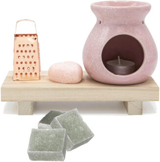 Amberblokjes/geurblokjes cadeauset 7-delig - rozen/eucalyptus geur - inclusief geurbrander en rasp
