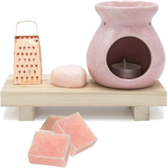 Amberblokjes/geurblokjes cadeauset 7-delig - rozen geur - inclusief geurbrander en rasp