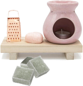 Amberblokjes/geurblokjes cadeauset 7-delig - rozen/jasmijn geur - inclusief geurbrander en rasp