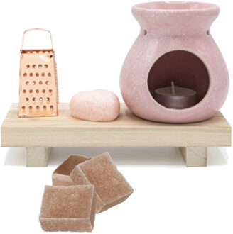 Amberblokjes/geurblokjes cadeauset 7-delig - rozen/sandelhout geur - inclusief geurbrander en rasp