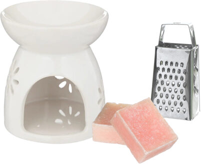 Amberblokjes/geurblokjes cadeauset - roos geur - inclusief geurbrander en mini rasp