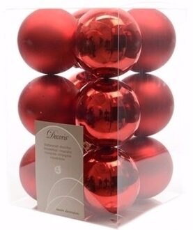 Ambiance Christmas kerstboom decoratie kerstballen rood 12 stuks - Kerstbal