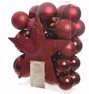 Ambiance Christmas kerstboom decoratie set 33-delig - Kerstbal Rood