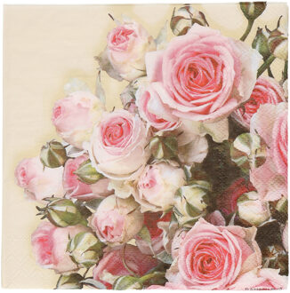 Ambiente 20x Geel met rozen/bloemen voorjaar servetten 33 x 33 cm